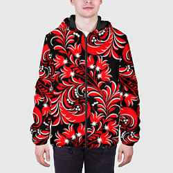 Куртка с капюшоном мужская Хохлома красная, цвет: 3D-черный — фото 2