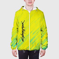 Куртка с капюшоном мужская Cyberpunk 2077: Yellow, цвет: 3D-белый — фото 2