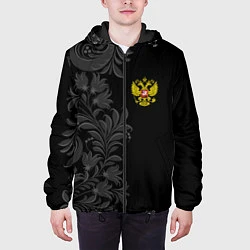 Куртка с капюшоном мужская Герб России и орнамент, цвет: 3D-черный — фото 2