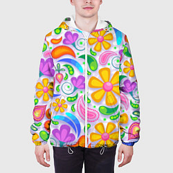 Куртка с капюшоном мужская Абстракция и цветы, цвет: 3D-белый — фото 2