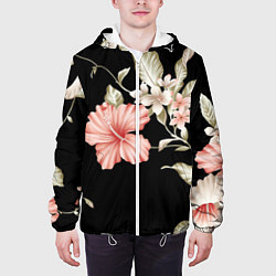 Куртка с капюшоном мужская Красивые Цветочки, цвет: 3D-белый — фото 2
