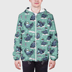 Куртка с капюшоном мужская Голуби и червяки, цвет: 3D-белый — фото 2