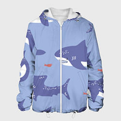 Куртка с капюшоном мужская Акулий косяк, цвет: 3D-белый