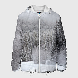 Куртка с капюшоном мужская Зимняя природа, цвет: 3D-белый