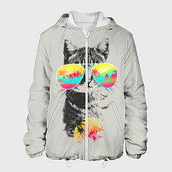 Куртка с капюшоном мужская Котик В Очках, цвет: 3D-белый