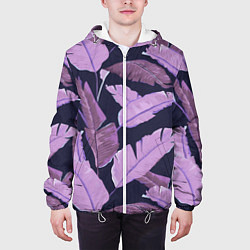 Куртка с капюшоном мужская Tropical leaves 4 purple, цвет: 3D-белый — фото 2