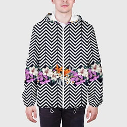 Куртка с капюшоном мужская Тропически цветы с орнаментом, цвет: 3D-белый — фото 2