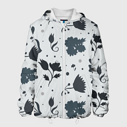 Куртка с капюшоном мужская Чёрно-белые цветы, цвет: 3D-белый
