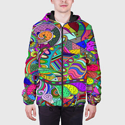 Куртка с капюшоном мужская Дудлы узор разноцветный хиппи, цвет: 3D-черный — фото 2