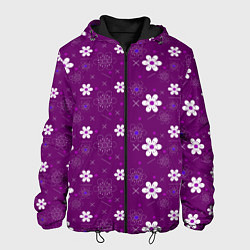 Куртка с капюшоном мужская Узор цветы на фиолетовом фоне, цвет: 3D-черный