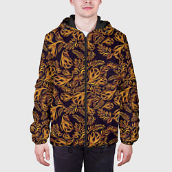 Куртка с капюшоном мужская Лето золото цветы узор, цвет: 3D-черный — фото 2