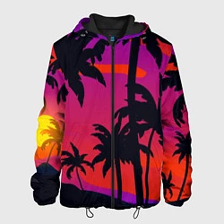 Куртка с капюшоном мужская Тропический пляж, цвет: 3D-черный