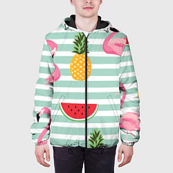 Куртка с капюшоном мужская Фламинго и фрукты, цвет: 3D-черный — фото 2