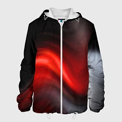 Куртка с капюшоном мужская BLACK RED WAVES АБСТРАКЦИЯ, цвет: 3D-белый