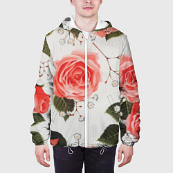 Куртка с капюшоном мужская Нежные розы, цвет: 3D-белый — фото 2