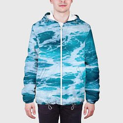 Куртка с капюшоном мужская Вода волны пена море, цвет: 3D-белый — фото 2