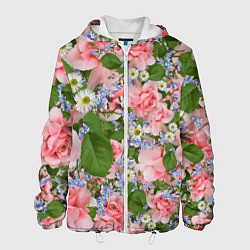 Куртка с капюшоном мужская Цветы, цвет: 3D-белый
