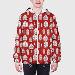 Куртка с капюшоном мужская Новогодние домики, цвет: 3D-белый — фото 2