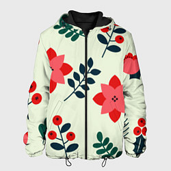 Куртка с капюшоном мужская Цветы, ягоды, листья, цвет: 3D-черный