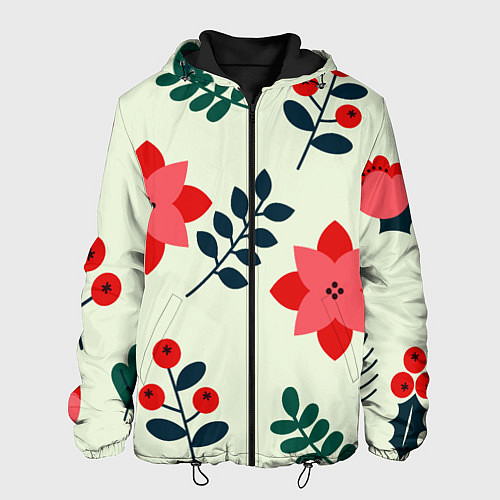 Мужская куртка Цветы, ягоды, листья / 3D-Черный – фото 1