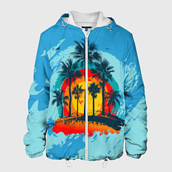 Куртка с капюшоном мужская Море Пальмы Песок, цвет: 3D-белый