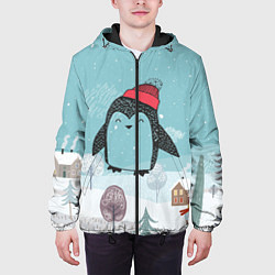 Куртка с капюшоном мужская Милый пингвин, цвет: 3D-черный — фото 2