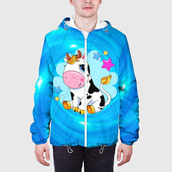 Куртка с капюшоном мужская Милый новогодний бычок, цвет: 3D-белый — фото 2