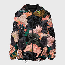 Куртка с капюшоном мужская Мопсы и Цветы, цвет: 3D-черный