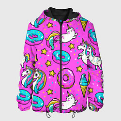 Куртка с капюшоном мужская Единороги с пончиками, цвет: 3D-черный