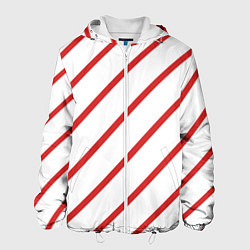 Куртка с капюшоном мужская Полосы красные на белом, цвет: 3D-белый