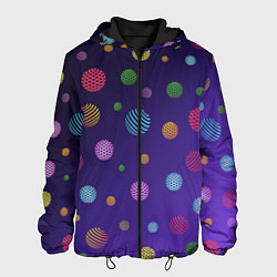 Куртка с капюшоном мужская Разноцветные шары, планеты, цвет: 3D-черный