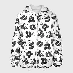 Куртка с капюшоном мужская Акварельные панды паттерн, цвет: 3D-белый
