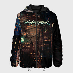Куртка с капюшоном мужская Киберпанк - Город в паутинке, цвет: 3D-черный