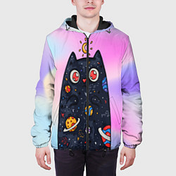 Куртка с капюшоном мужская Космический кот, цвет: 3D-черный — фото 2