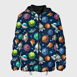 Куртка с капюшоном мужская Мультяшные планеты, цвет: 3D-черный