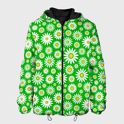 Мужская куртка Ромашки на зелёном фоне / 3D-Черный – фото 1