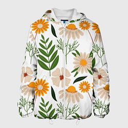 Куртка с капюшоном мужская Цветы и листья, цвет: 3D-белый