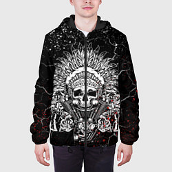Куртка с капюшоном мужская Череп Индеец Трещины, цвет: 3D-черный — фото 2