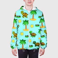 Куртка с капюшоном мужская Черепашки и пальмы, цвет: 3D-белый — фото 2
