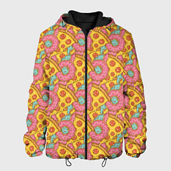 Куртка с капюшоном мужская Пицца и пончики, цвет: 3D-черный
