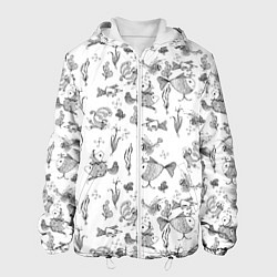 Куртка с капюшоном мужская Рисованные сказочные рыбки, цвет: 3D-белый