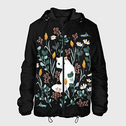 Куртка с капюшоном мужская Кошечка среди цветов, цвет: 3D-черный
