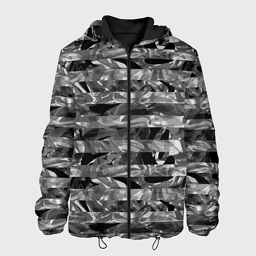 Мужская куртка Черно -белый полосатый узор / 3D-Черный – фото 1