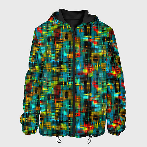 Мужская куртка Разноцветные штрихи на бирюзе / 3D-Черный – фото 1