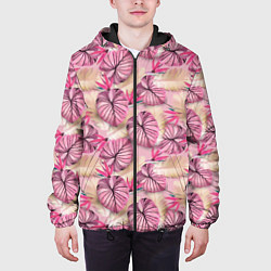 Куртка с капюшоном мужская Розовый тропический узор, цвет: 3D-черный — фото 2