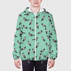 Куртка с капюшоном мужская Голуби на зеленом, цвет: 3D-белый — фото 2