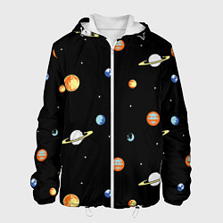 Куртка с капюшоном мужская Планеты в космосе, цвет: 3D-белый