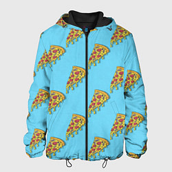 Куртка с капюшоном мужская Пицца паттерн на голубом, цвет: 3D-черный