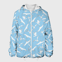 Куртка с капюшоном мужская Чайки в небе паттерн, цвет: 3D-белый