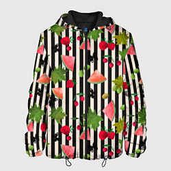 Куртка с капюшоном мужская Ягодно-арбузный микс, цвет: 3D-черный